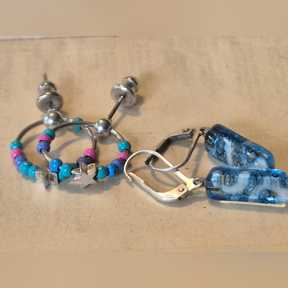 Colorful Beaded and Blue Glass Earrings Set - Picture 1 of 5